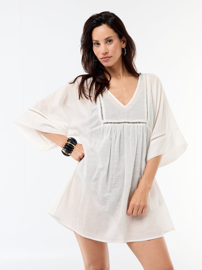 Vestido de playa midi liso Blanco - Kiabi
