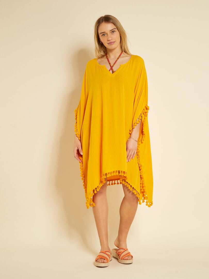 Vestido de playa vaporoso con pompones AMARILLO - Kiabi