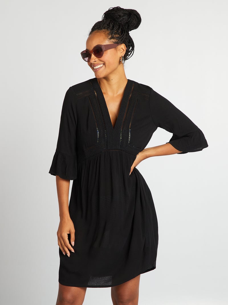 Vestido de playa vaporoso negro - Kiabi