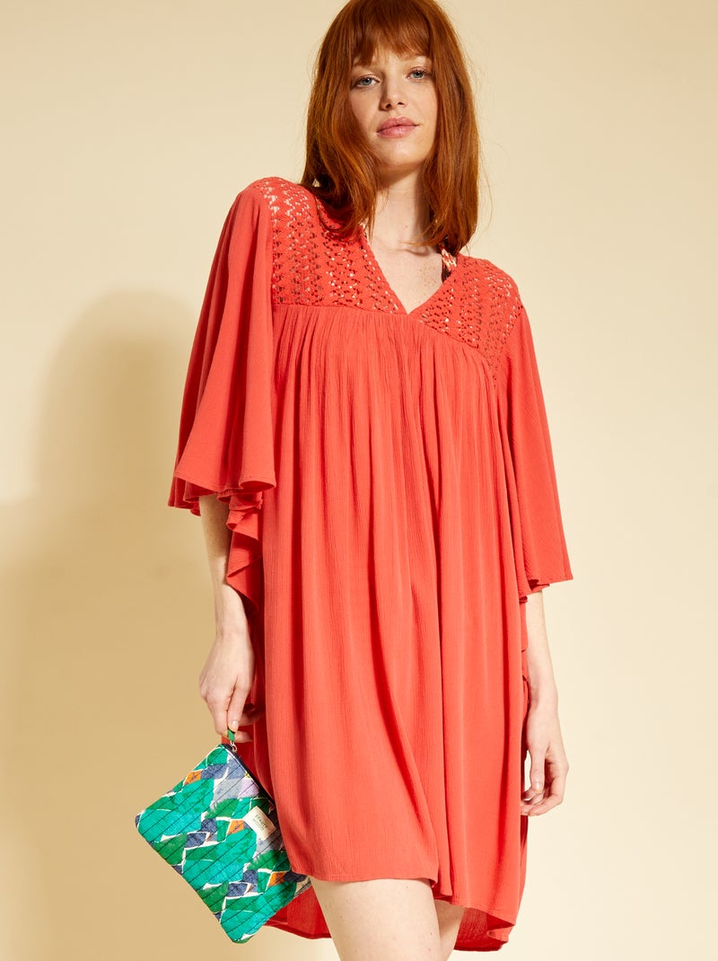 Vestido de playa vaporoso rojo frambuesa - Kiabi
