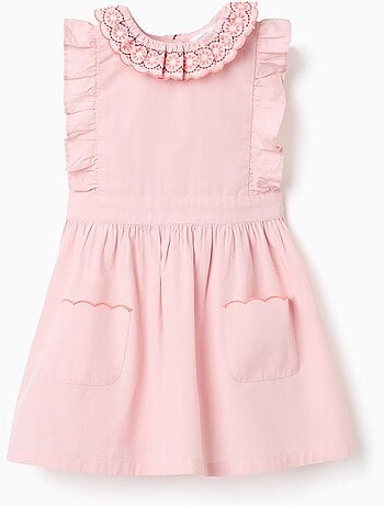 Vestido de popelín con cuello y mangas con volantes