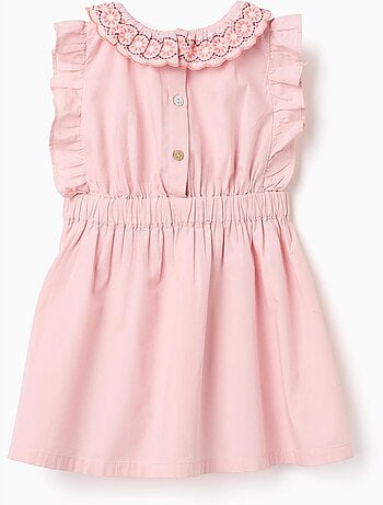 Vestido de popelín con cuello y mangas con volantes