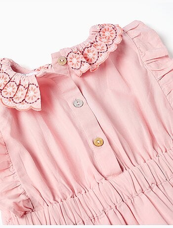 Vestido de popelín con cuello y mangas con volantes