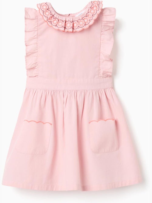 Vestido de popelín con cuello y mangas con volantes - Kiabi