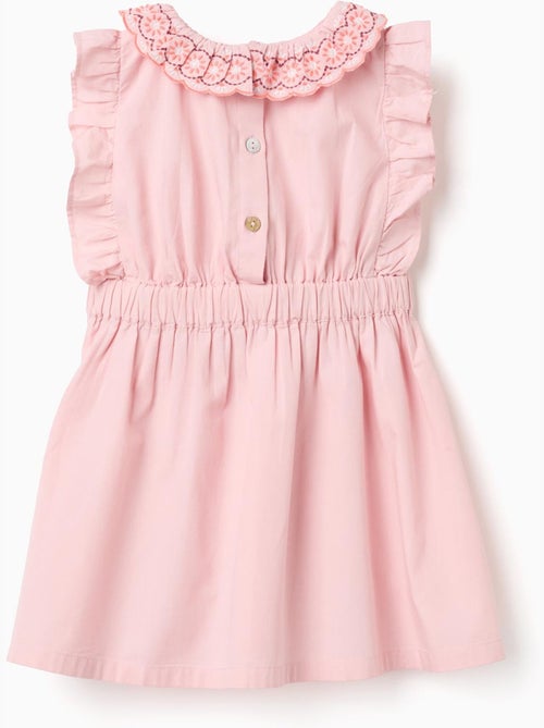 Vestido de popelín con cuello y mangas con volantes - Kiabi