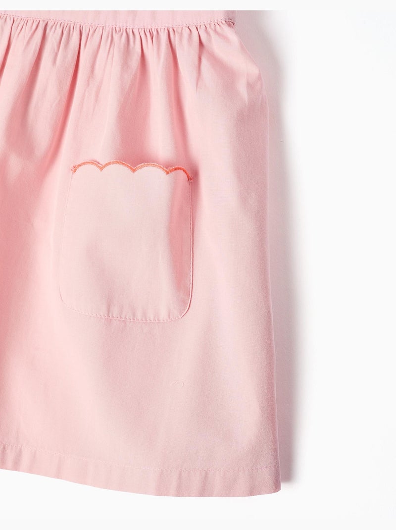 Vestido de popelín con cuello y mangas con volantes Rosa claro - Kiabi