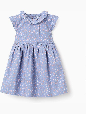 Vestido de popelín con motivo floral y volantes