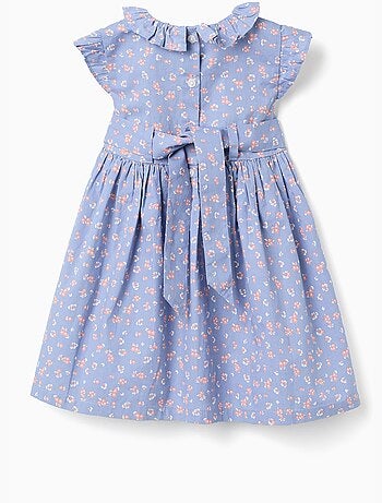 Vestido de popelín con motivo floral y volantes