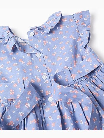 Vestido de popelín con motivo floral y volantes