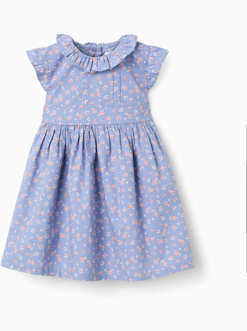 Vestido de popelín con motivo floral y volantes - Kiabi
