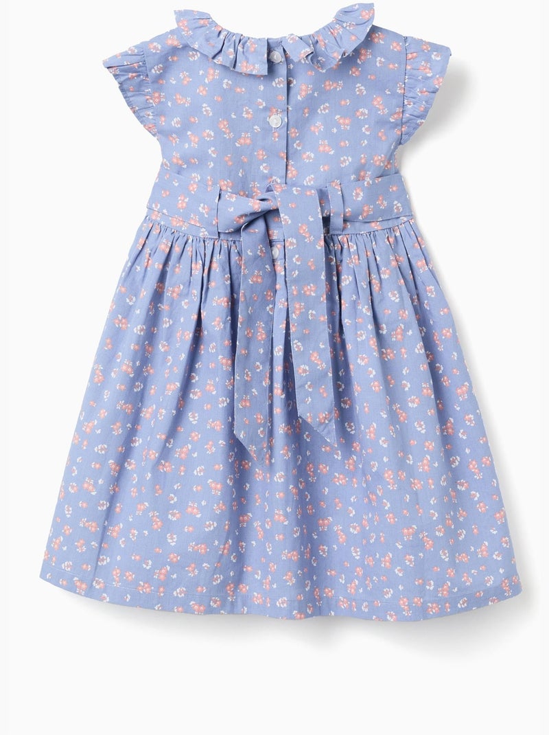 Vestido de popelín con motivo floral y volantes Azul claro - Kiabi