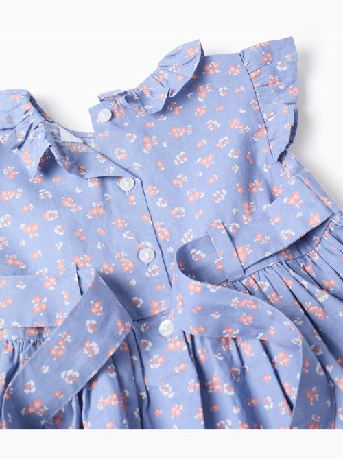 Vestido de popelín con motivo floral y volantes - Kiabi