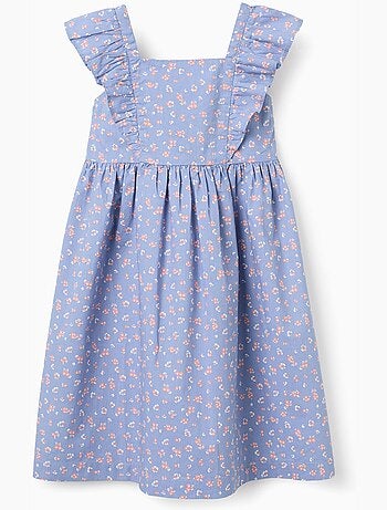 Vestido de popelín con motivo floral y volantes