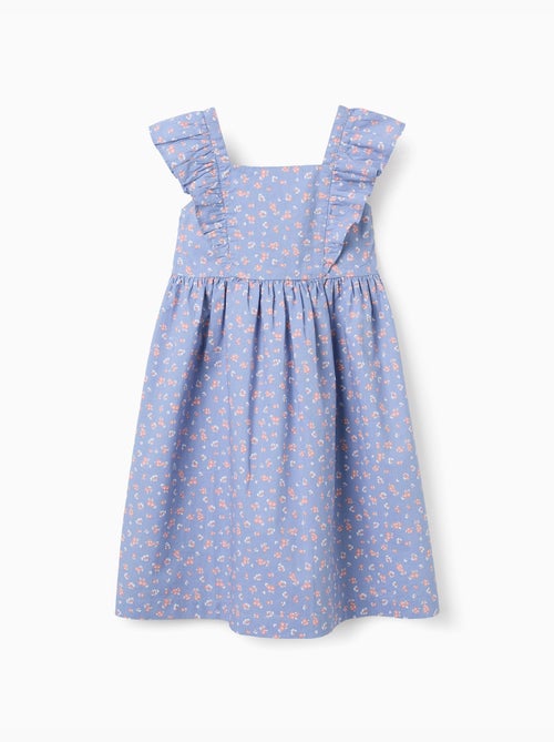 Vestido de popelín con motivo floral y volantes - Kiabi
