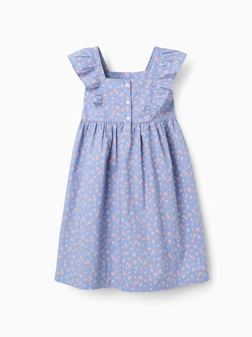Vestido de popelín con motivo floral y volantes - Kiabi