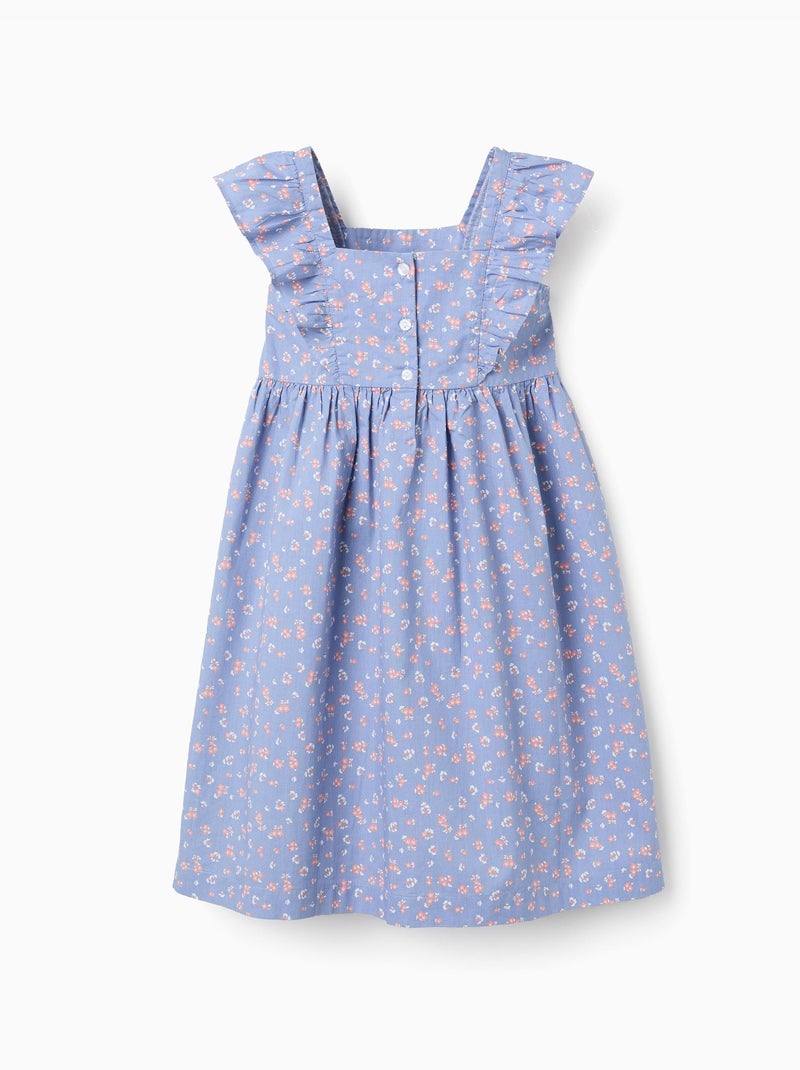 Vestido de popelín con motivo floral y volantes Azul claro - Kiabi