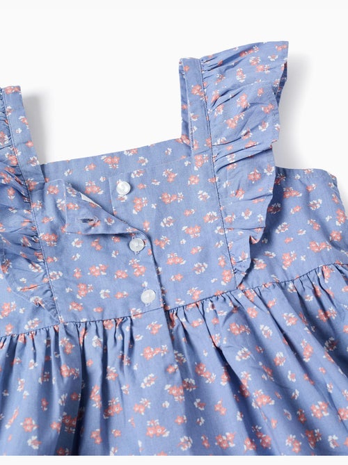 Vestido de popelín con motivo floral y volantes - Kiabi