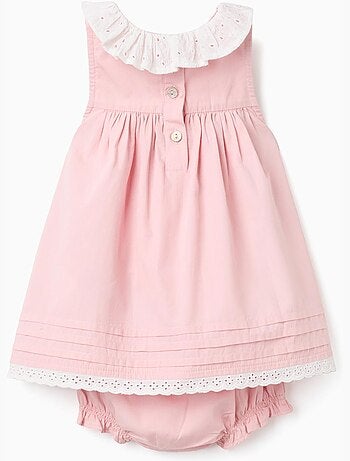 Vestido de popelín + cubrepañal con volantes