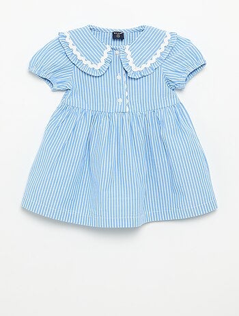 Vestido de popelín de manga corta con cuello Claudine