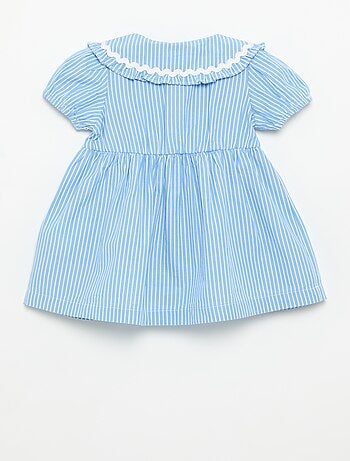 Vestido de popelín de manga corta con cuello Claudine