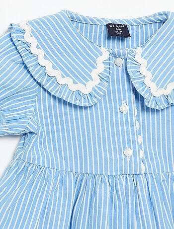 Vestido de popelín de manga corta con cuello Claudine
