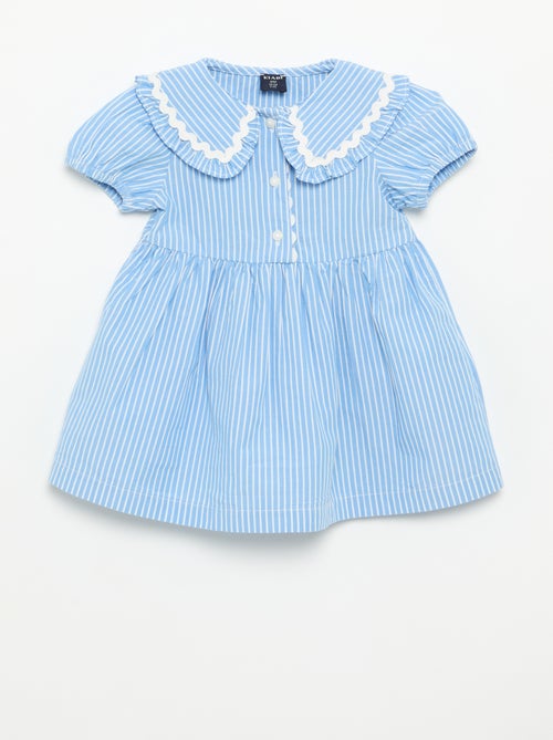 Vestido de popelín de manga corta con cuello Claudine - Kiabi
