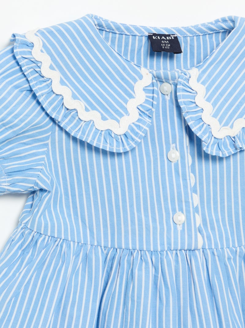 Vestido de popelín de manga corta con cuello Claudine Azul - Kiabi