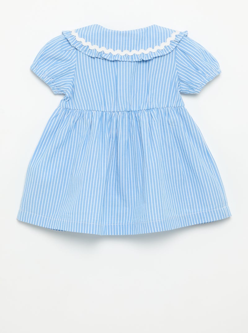 Vestido de popelín de manga corta con cuello Claudine Azul - Kiabi