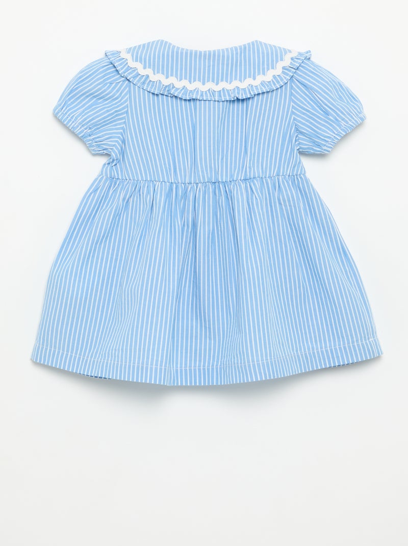 Vestido de popelín de manga corta con cuello Claudine Azul - Kiabi