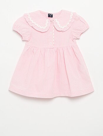 Vestido de popelín de manga corta con cuello Claudine