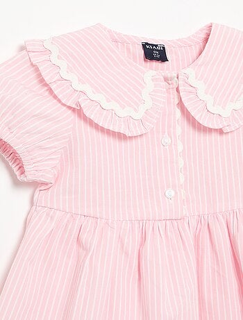 Vestido de popelín de manga corta con cuello Claudine