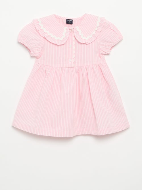 Vestido de popelín de manga corta con cuello Claudine - Kiabi
