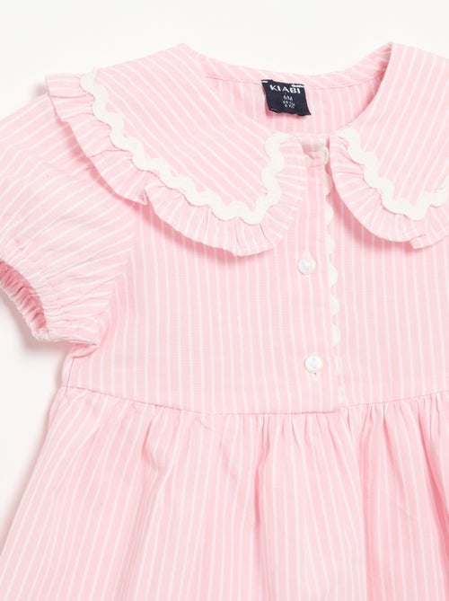 Vestido de popelín de manga corta con cuello Claudine - Kiabi