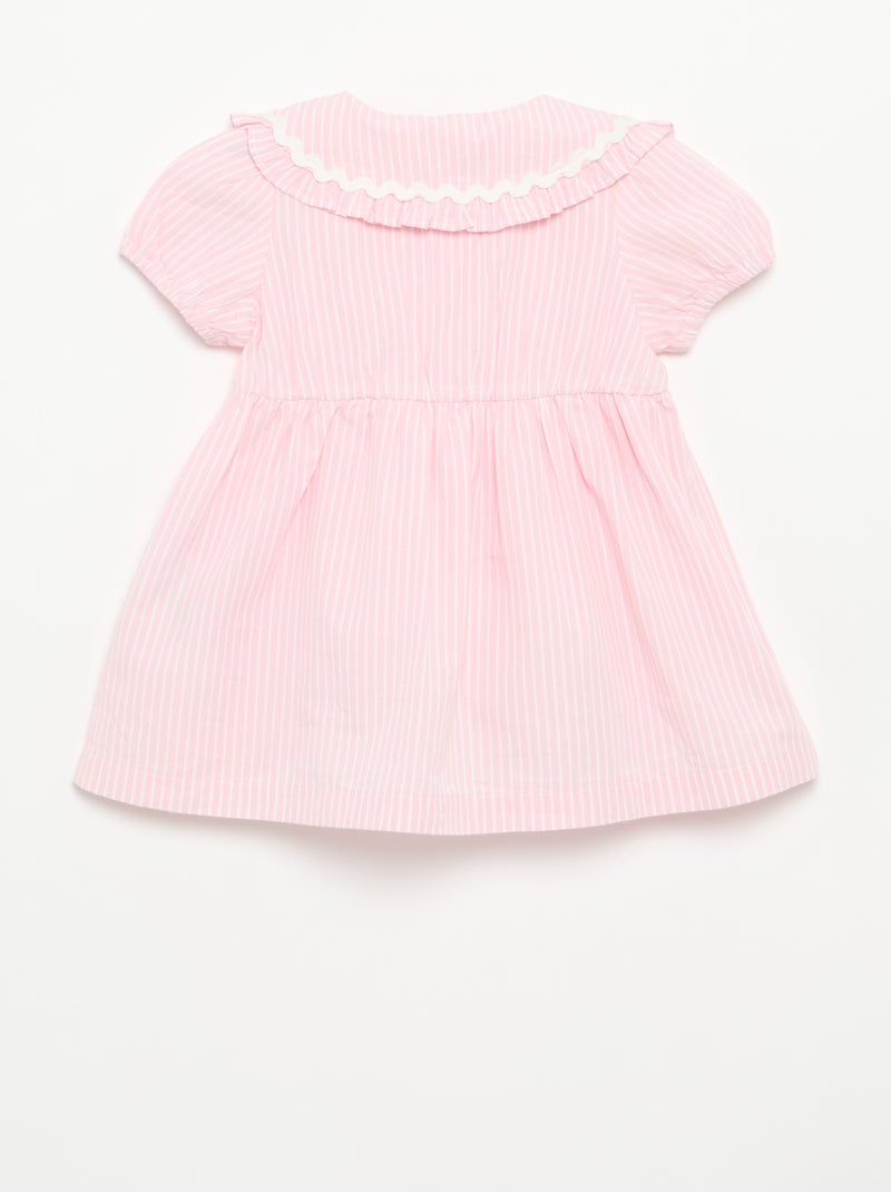 Vestido de popelín de manga corta con cuello Claudine Rosa - Kiabi