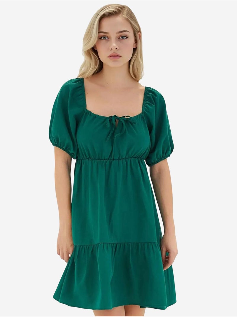 Vestido de popelina acampanado bdart Verde esmeralda - Kiabi