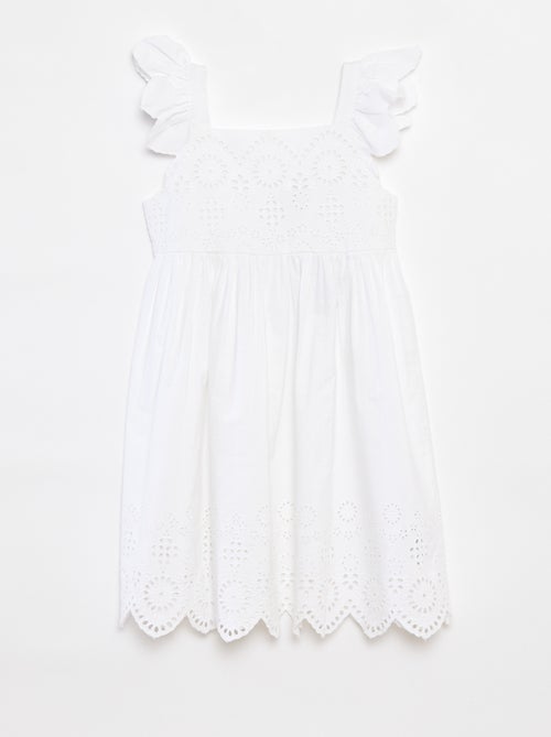 Vestido de popelina con bordado inglés - Kiabi