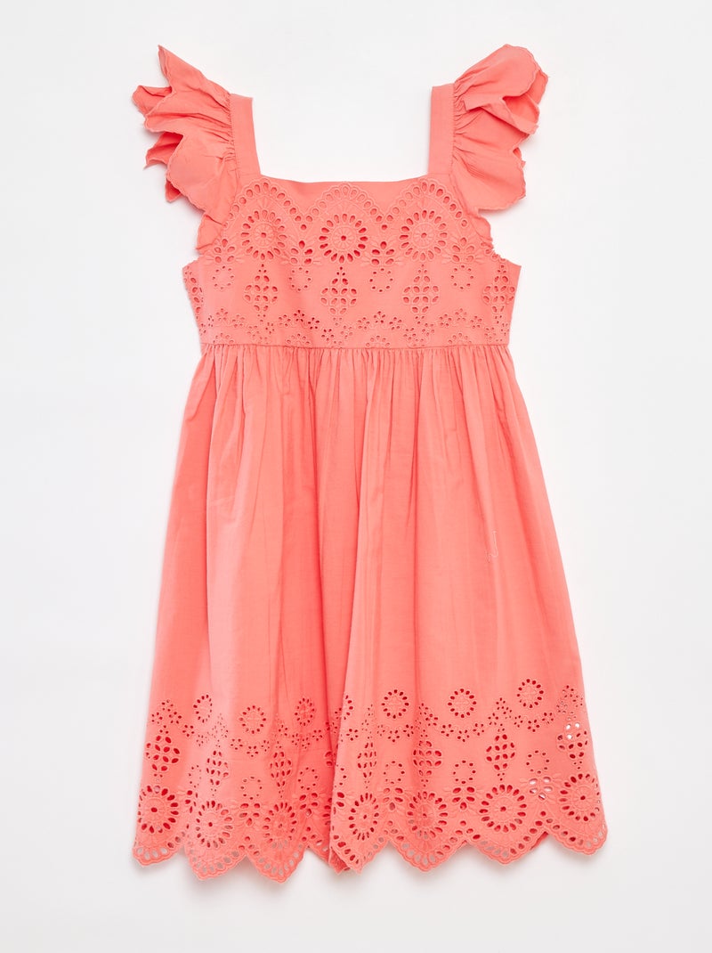Vestido de popelina con bordado inglés rosa - Kiabi