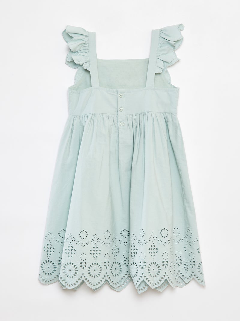 Vestido de popelina con bordado inglés Verde - Kiabi