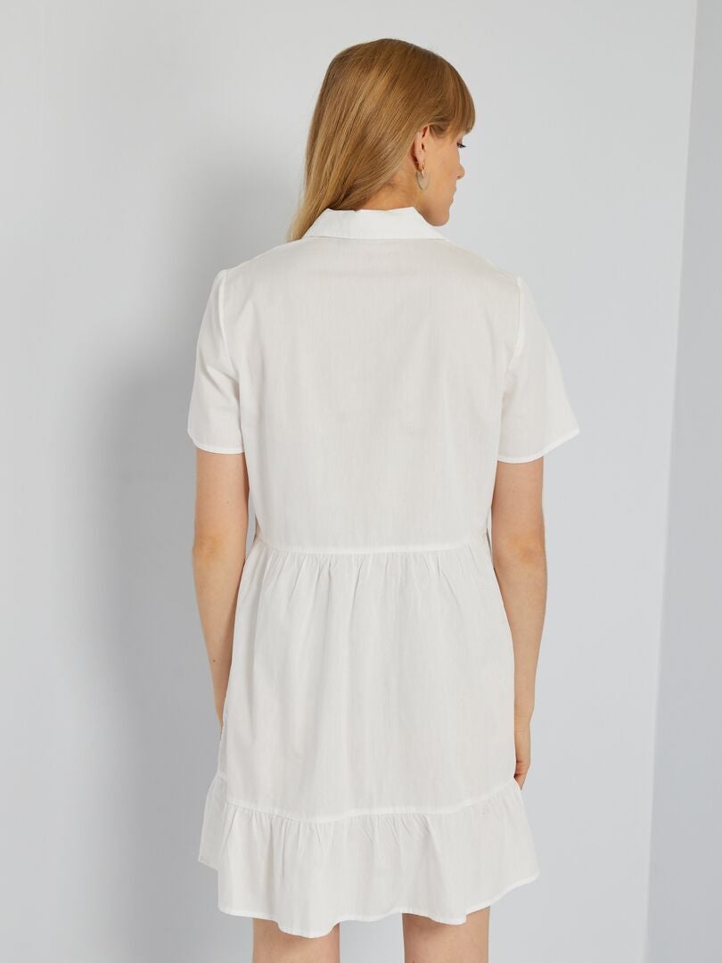 Vestido de popelina con bordados Blanco - Kiabi