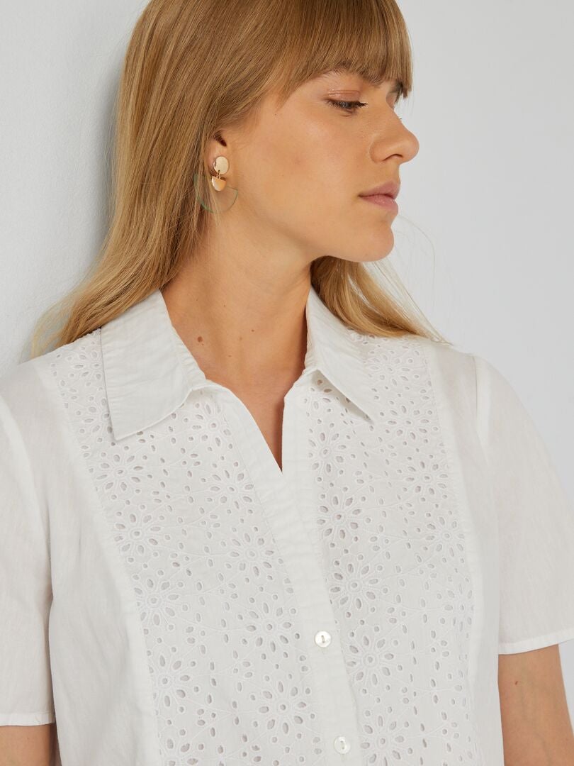 Vestido de popelina con bordados Blanco - Kiabi