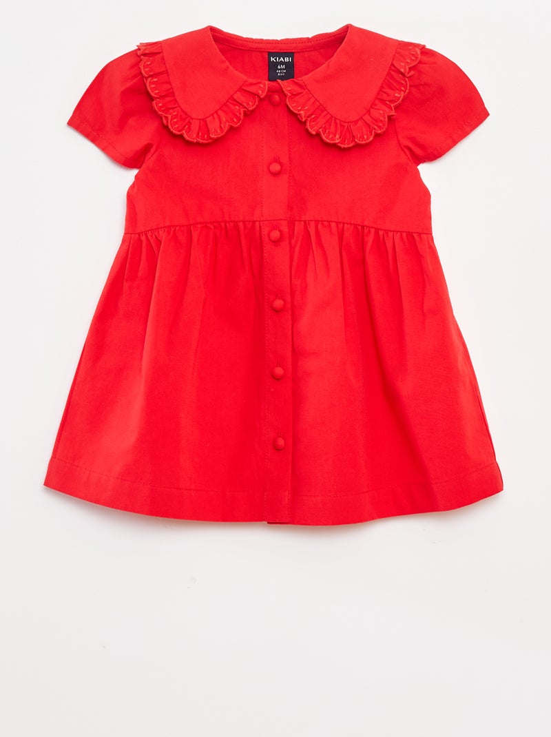 Vestido de popelina con cierre de botones Rojo - Kiabi