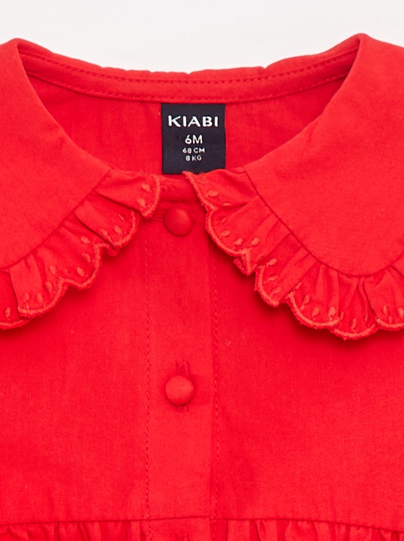 Vestido de popelina con cierre de botones Rojo - Kiabi
