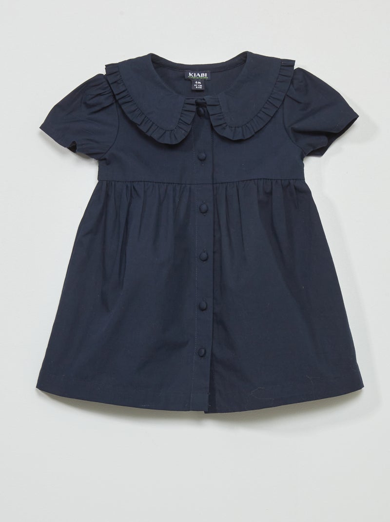 Vestido de popelina con cuello bebé AZUL - Kiabi