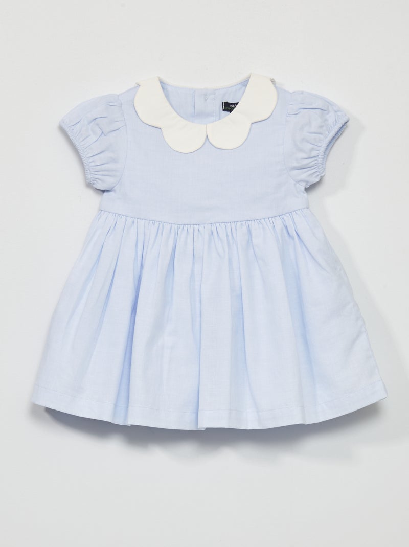 Vestido de popelina con cuello bebé AZUL - Kiabi