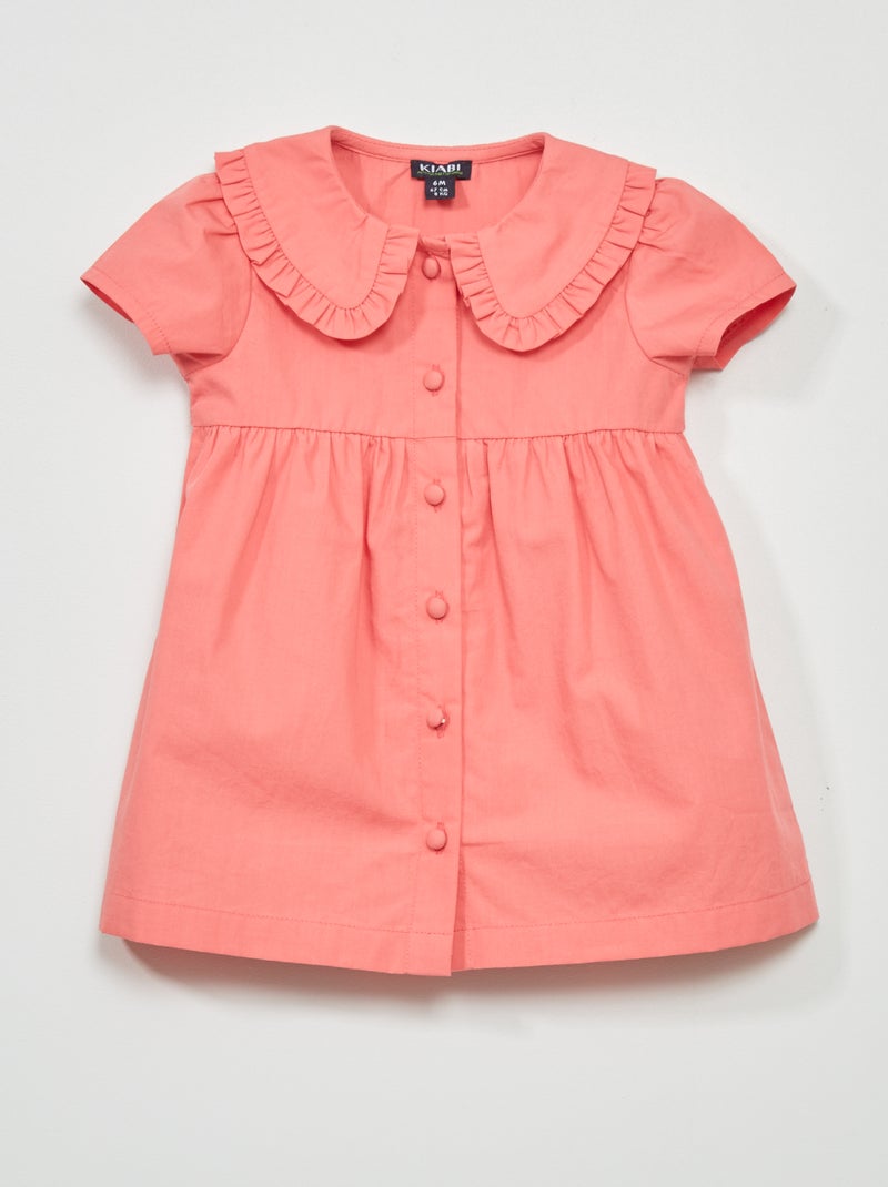 Vestido de popelina con cuello bebé rosa - Kiabi