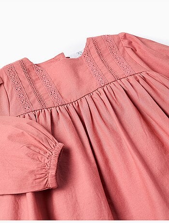 Vestido de popelina de manga larga con bordado inglés