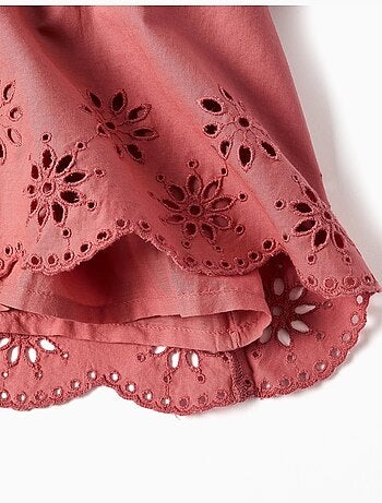 Vestido de popelina de manga larga con bordado inglés