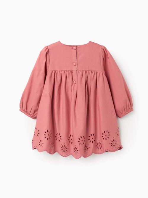 Vestido de popelina de manga larga con bordado inglés - Kiabi