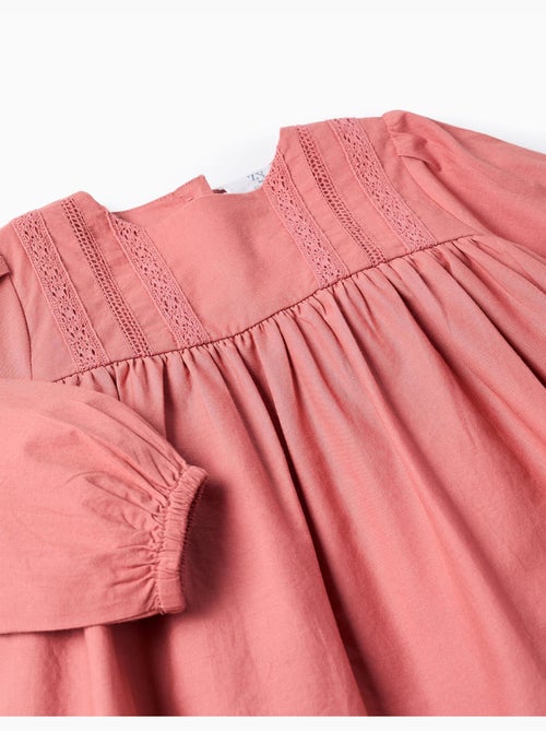 Vestido de popelina de manga larga con bordado inglés - Kiabi
