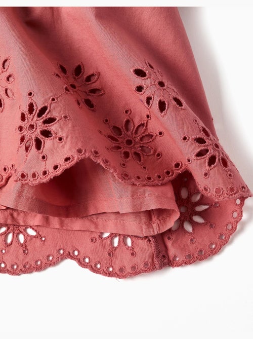 Vestido de popelina de manga larga con bordado inglés - Kiabi